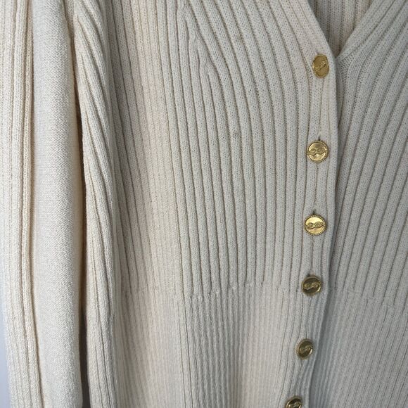 ST. JOHN SPORT Sweater Cardigan Beige Open Front Long Sleeves Buttons Medium - Picture 8 of 13